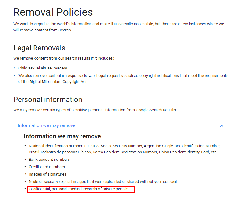 Google Policy Update- Personal and confidential Medical records Google Policy Update- Personal and confidential Medical records
